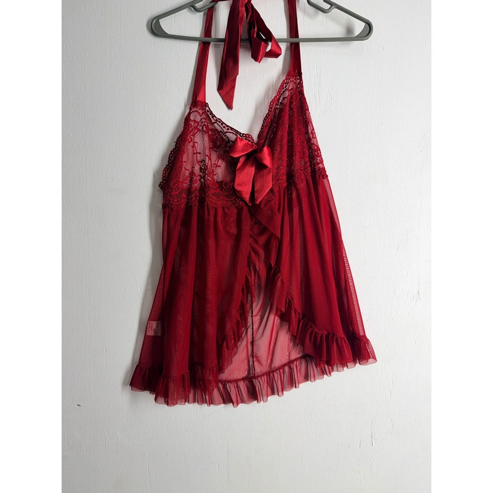 Avidlove Red Lace Mesh Babydoll Lingerie Halter Top Ruffle Hem XL Sexy Sleepwear